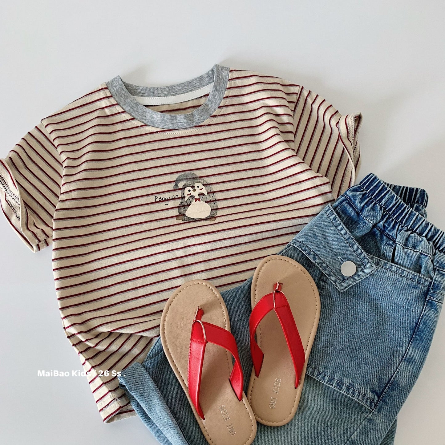 Children's Short-sleeved Summer Korean Cartoon Striped Thin Children's T-shirt
