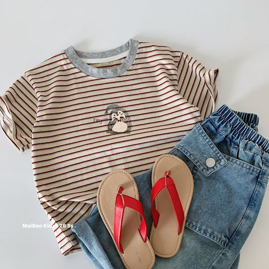 Children's Short-sleeved Summer Korean Cartoon Striped Thin Children's T-shirt