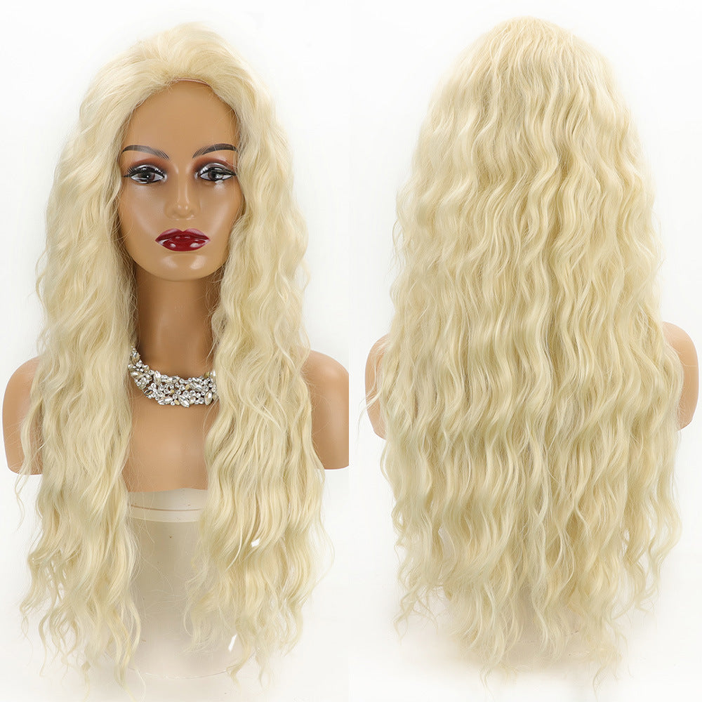Fashion Female Curly Hair Synthetic Wigs Golden Partial Wig Long Curls