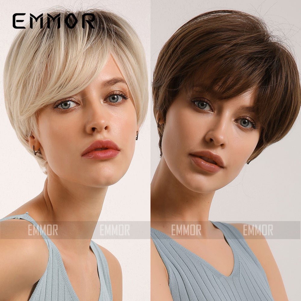 Women's Black Gradient Golden Chemical Fiber Wig Short Straight Hair