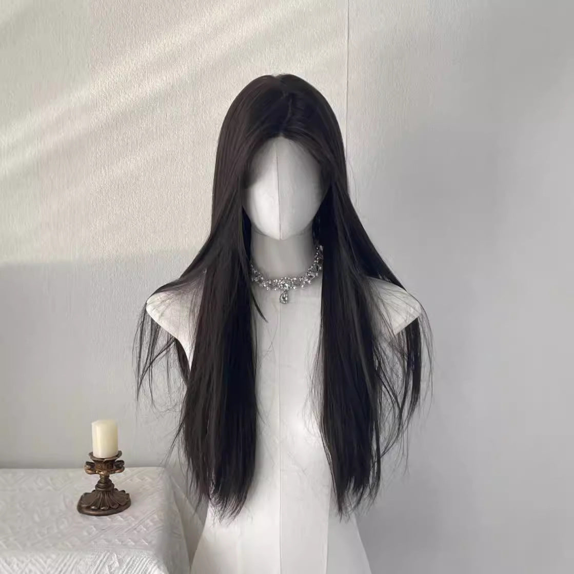 Women's Lace Mid-length Black Cool Temperament Artificial Hair Long Straight Wig