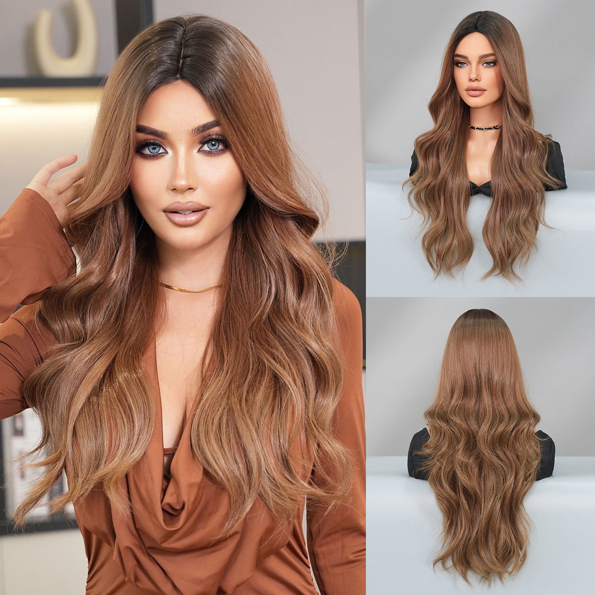 Women's Fashion Mid-length Colorful Curly Hair Sheath Big Wave Chemical Wig Long Curls