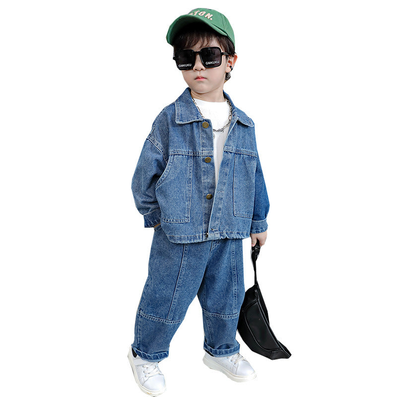 Clothing Korean Style Solid Color Denim Trendy Small Children's Suit