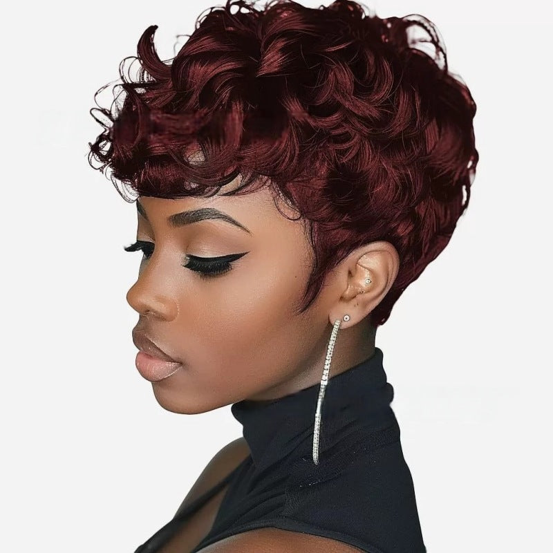 Women's Fiber Brazilian Roll Rose Net Chemical Wig Short Curly Hair