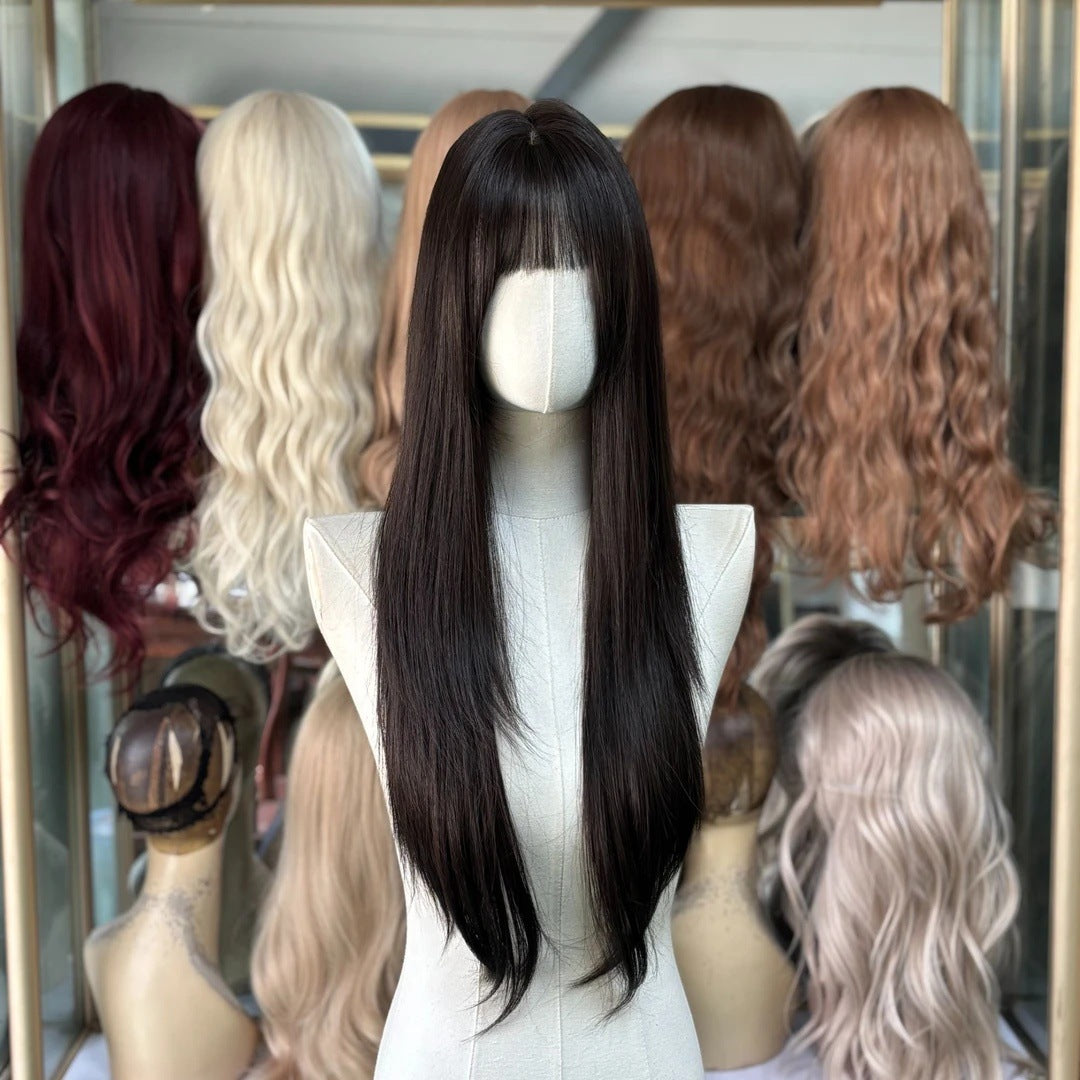 Women's High-level Mid-length Hair Needle Big Scalp Long Straight Wig