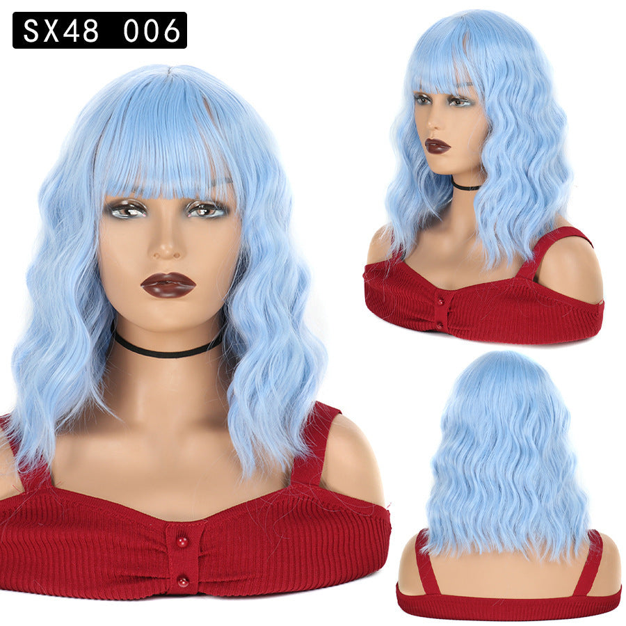 Corn Curler Headband Bangs Fiber Water Wig Short Curly Hair