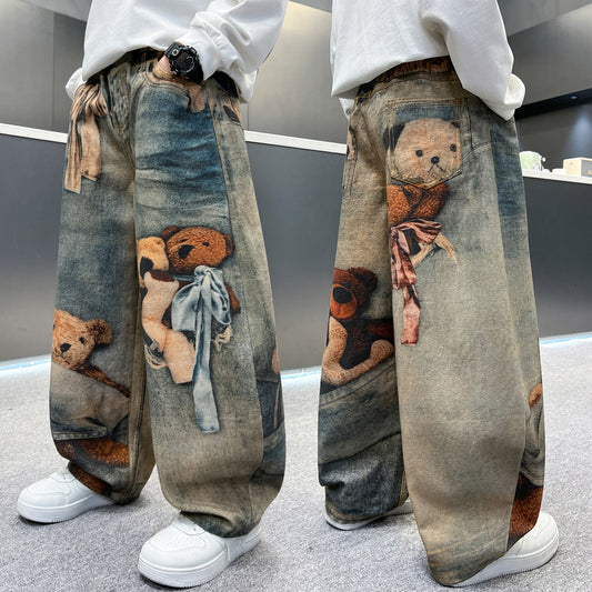 Children's Boys Casual Korean Cartoon Printed Fried Street Children's Pants
