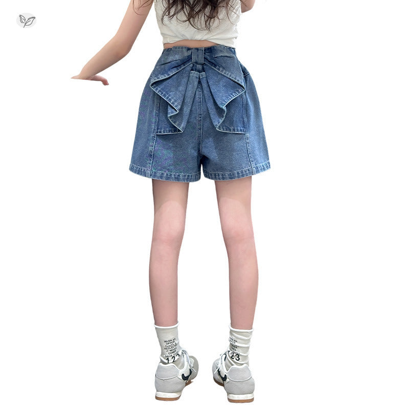 Children's Denim Shorts Western Style Bow Older Children's Pants