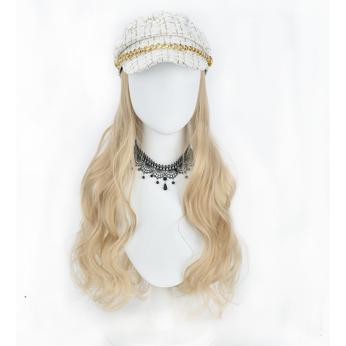 Hat Female Long Curly Hair White Classic Style Other Wig