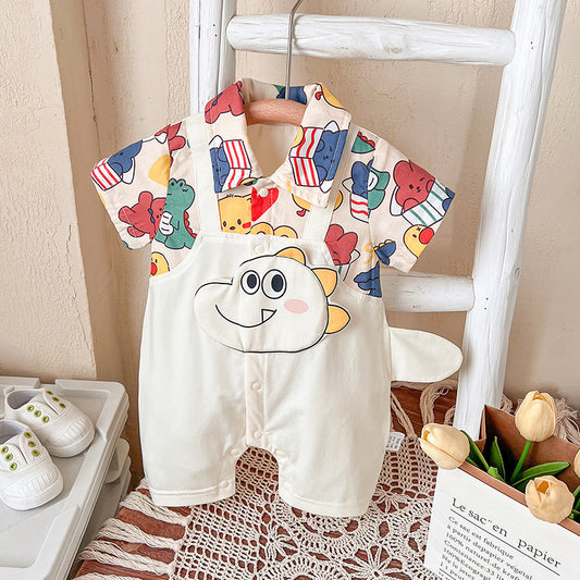 Thin Romper Born Male Clothes Short Sleeve Cartoon Dinosaur Fake Jumpsuit, Climbing Suit