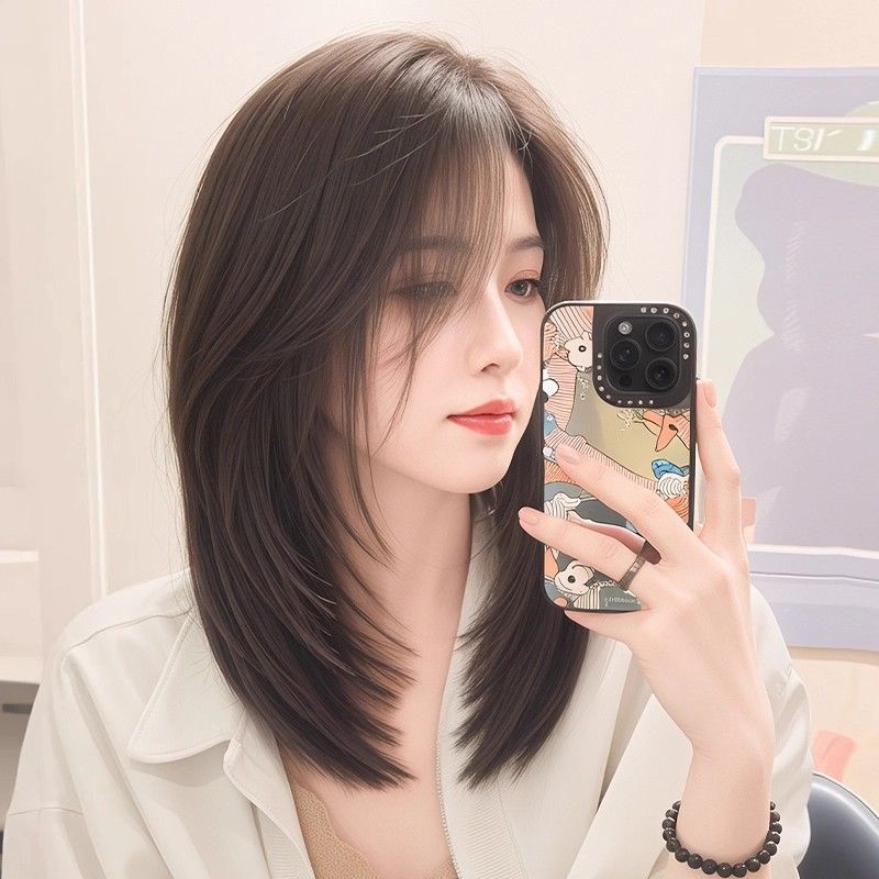 Sheath Korean Style Flipped Curly Bouncy Curls Daily Wig Short Straight Hair