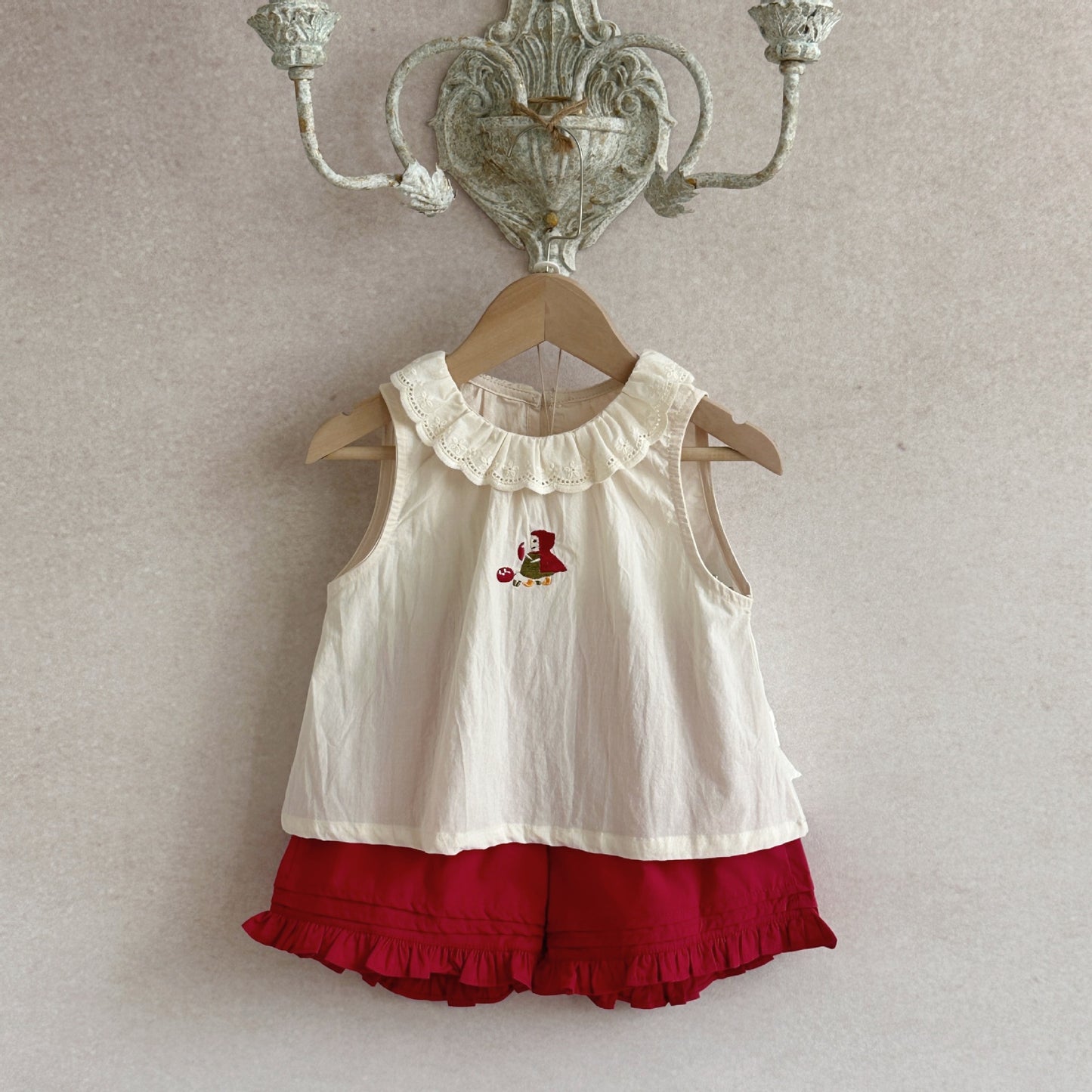 Women's Little Celebrity Sleeveless Lace Collar Top Shorts Western Children's Suit