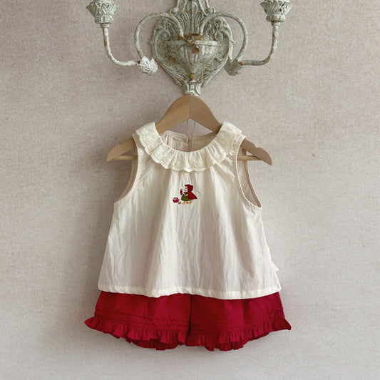 Women's Little Celebrity Sleeveless Lace Collar Top Shorts Western Children's Suit