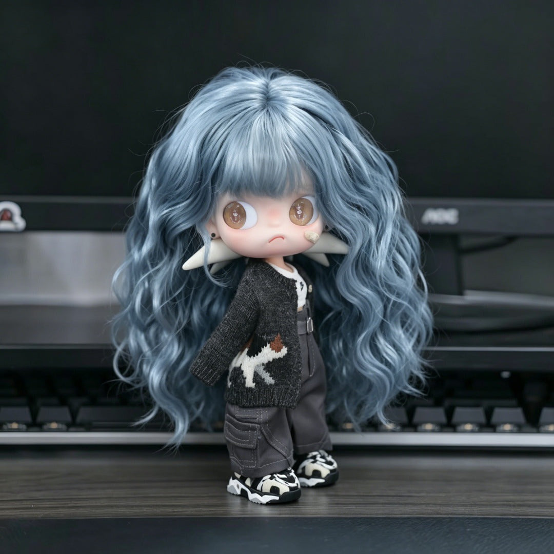 Ga Zi Doll Points Water Corrugated Milk Tea Brown Head Cos Wig