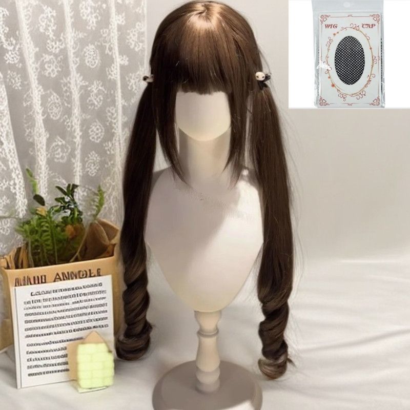 Double Ponytail Tie Out Curly Hair With Sideburns Wig Long Curls
