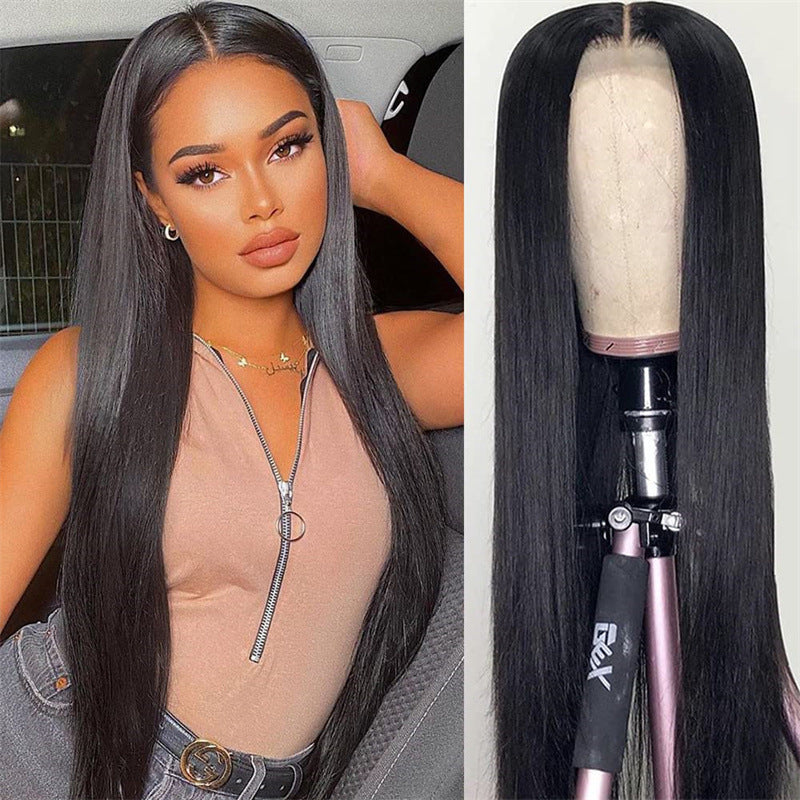 Women's Black Hair African Medium Chemical Fiber Long Straight Wig
