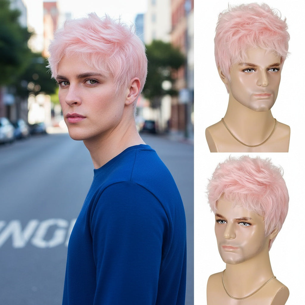 Women's & Men's Fashion Pink Short Synthetic Wigs Fiber Men's Wig