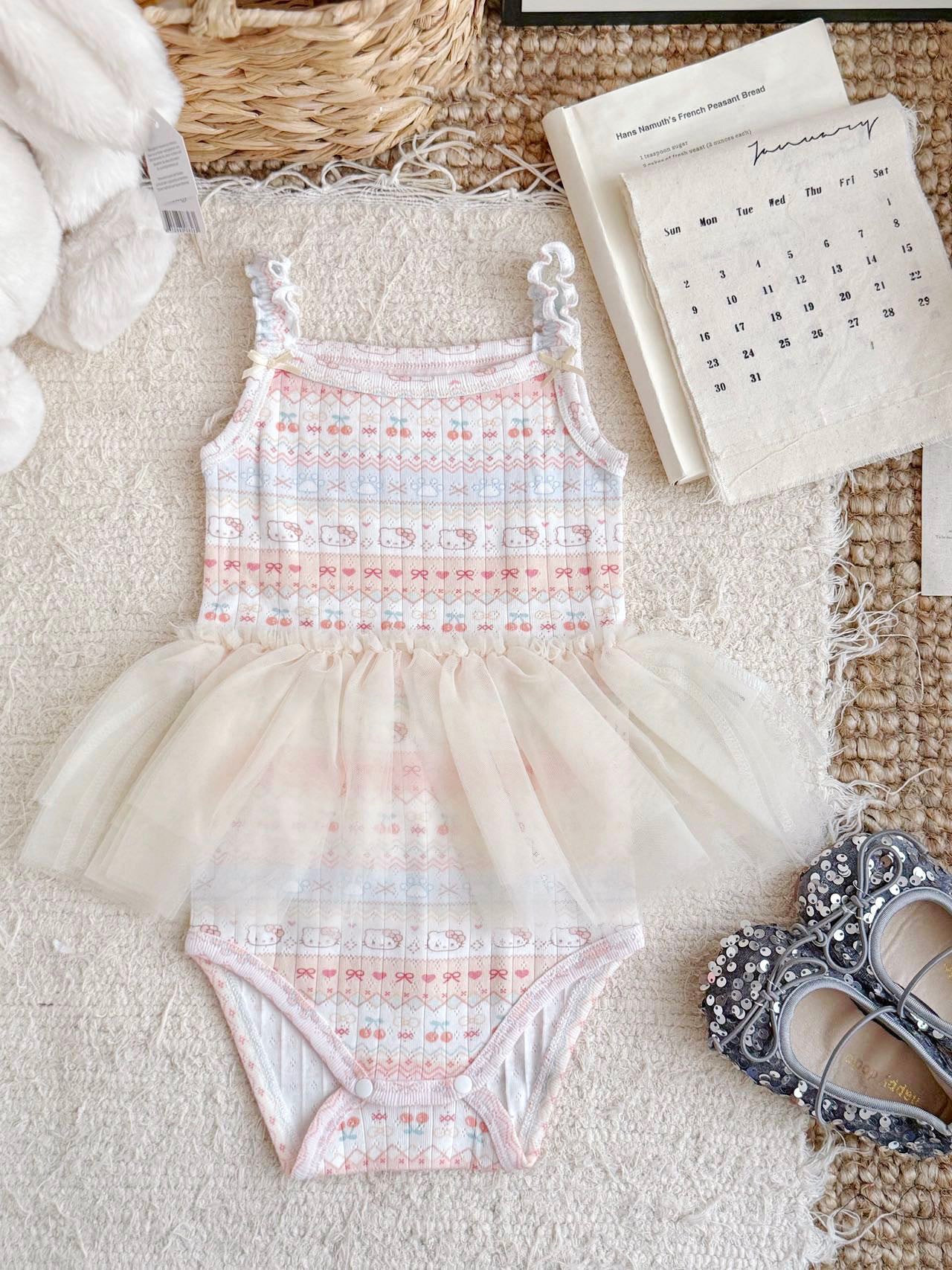 Suspenders Gauze Skirt Bodysuit Infants Romper Bloomer With Hundred Days Jumpsuit, Climbing Suit