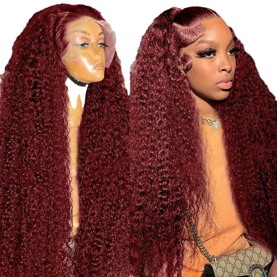 African Small Curly Hair Front Lace Medium Chemical Fiber Wig Long Curls