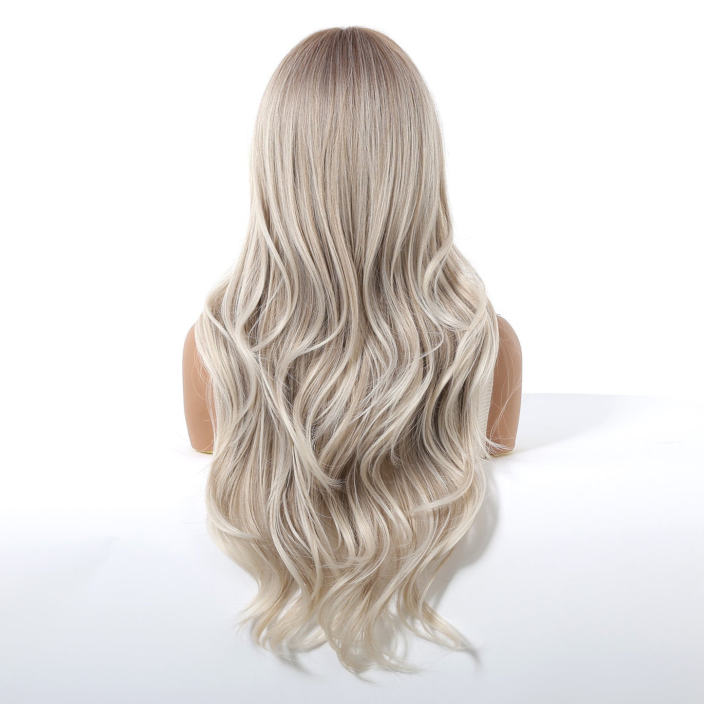 Women's Fashionable Vigorous Bangs Gradient Golden Water Ripple Curly Wig Long Curls