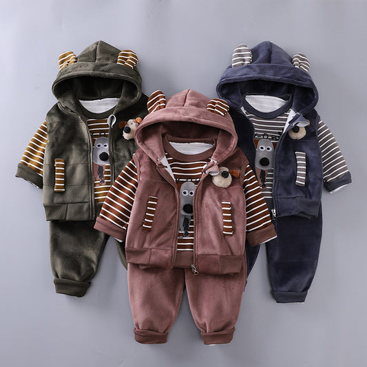 Men's Veet Boy Fleece Striped Puppy Sweater Children's Suit