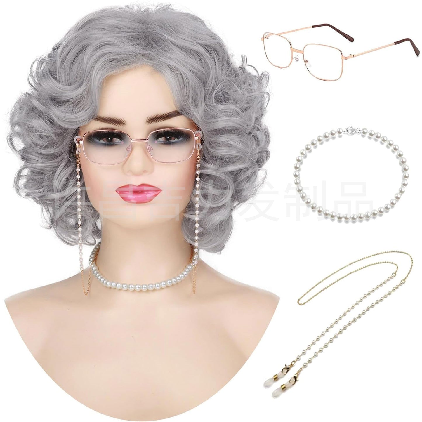 Halloween Gray Short Curly Hair Grandma Head Cos Wig