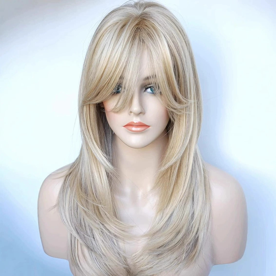 Women's Bangs Mid-length Hair Shawl Rose Net Long Straight Wig