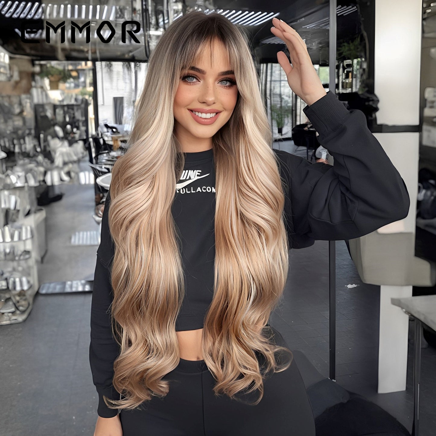 Women's Dark Brown Big Wave Fashion Curly Full Hair Wig Long Curls