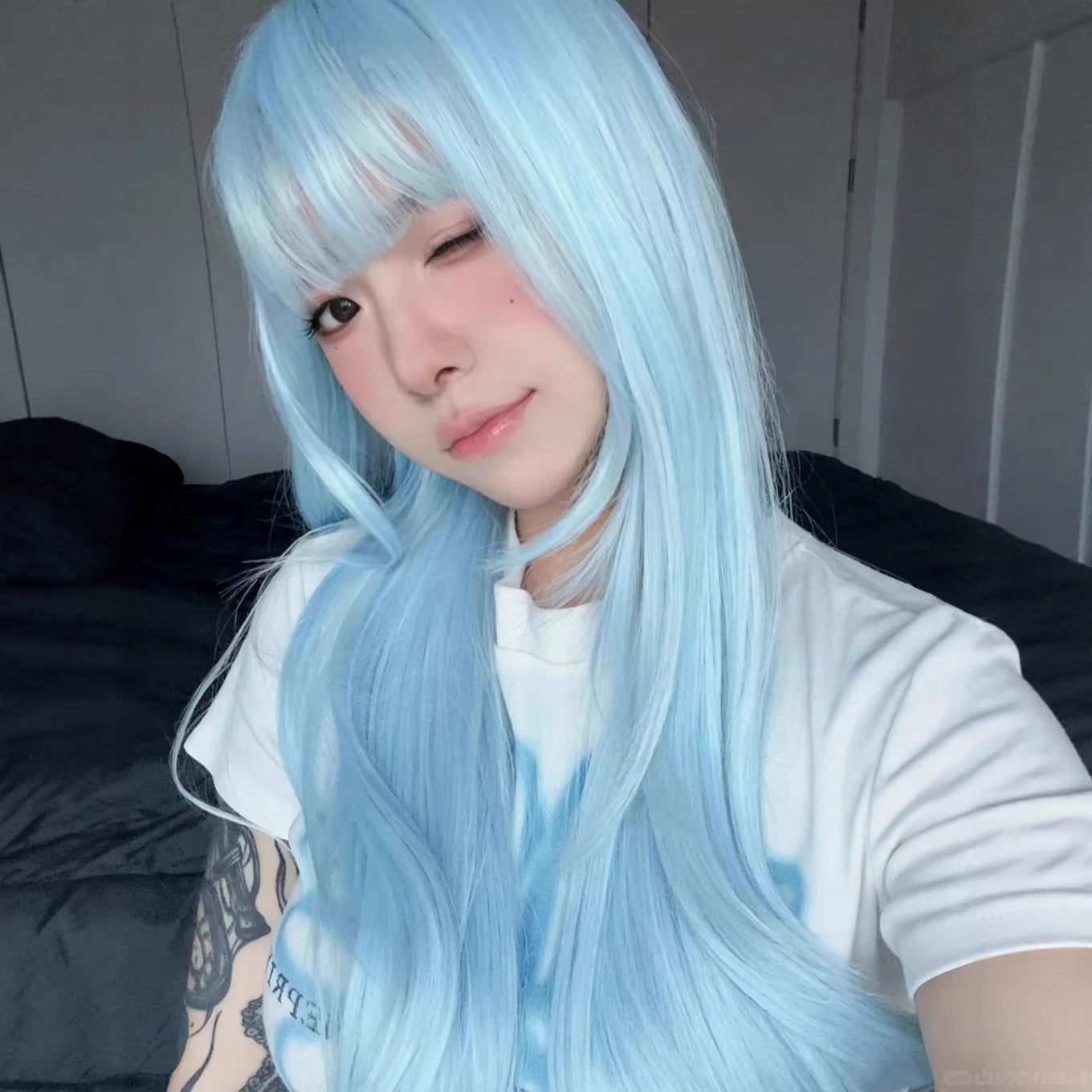 Blue Star Heavy Female Bangs Layered Hair Atmosphere Artificial Natural Long Straight Wig