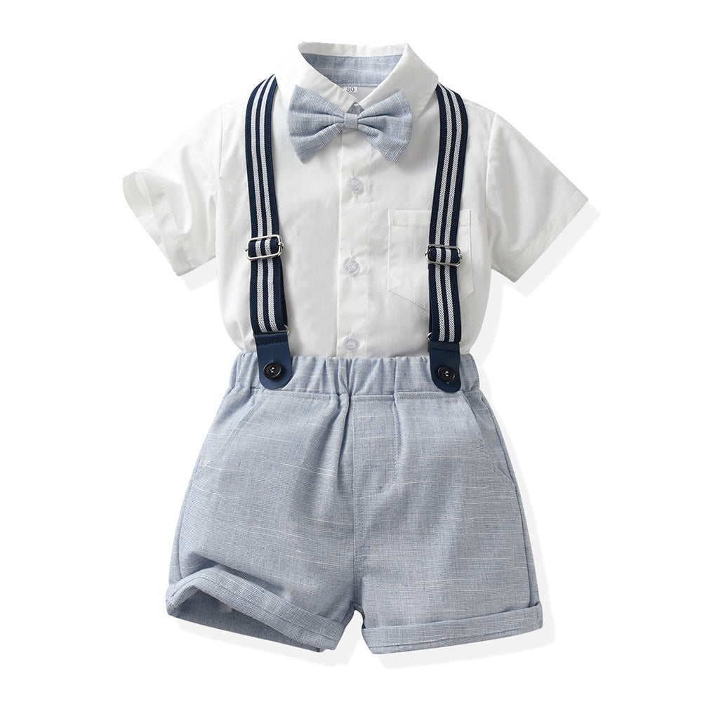 Children's Retro British Style Short Sleeve Suspender Children's Suit