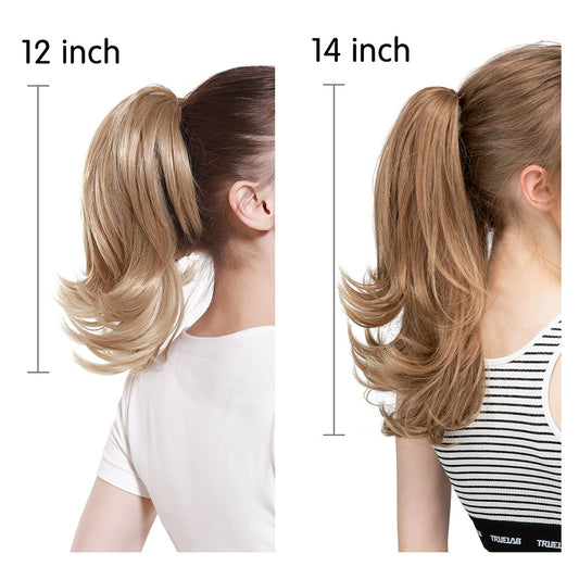 Women's Slightly Curly Short Grip Natural Jaws Clamp Wig Ponytail