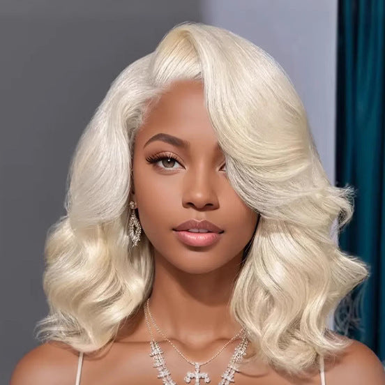 Front Lace Fiber Chemical Beige Wavy Wig Short Curly Hair