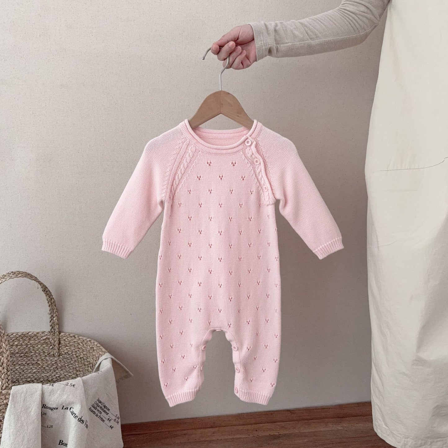 Sweater Jumpsuit Born Pure Cotton Knitted Long Sleeve Hollow Out Jumpsuit, Climbing Suit