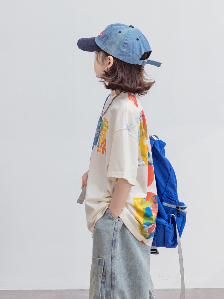 Children's Cotton Coat Boys Middle Big Half Children's T-shirt