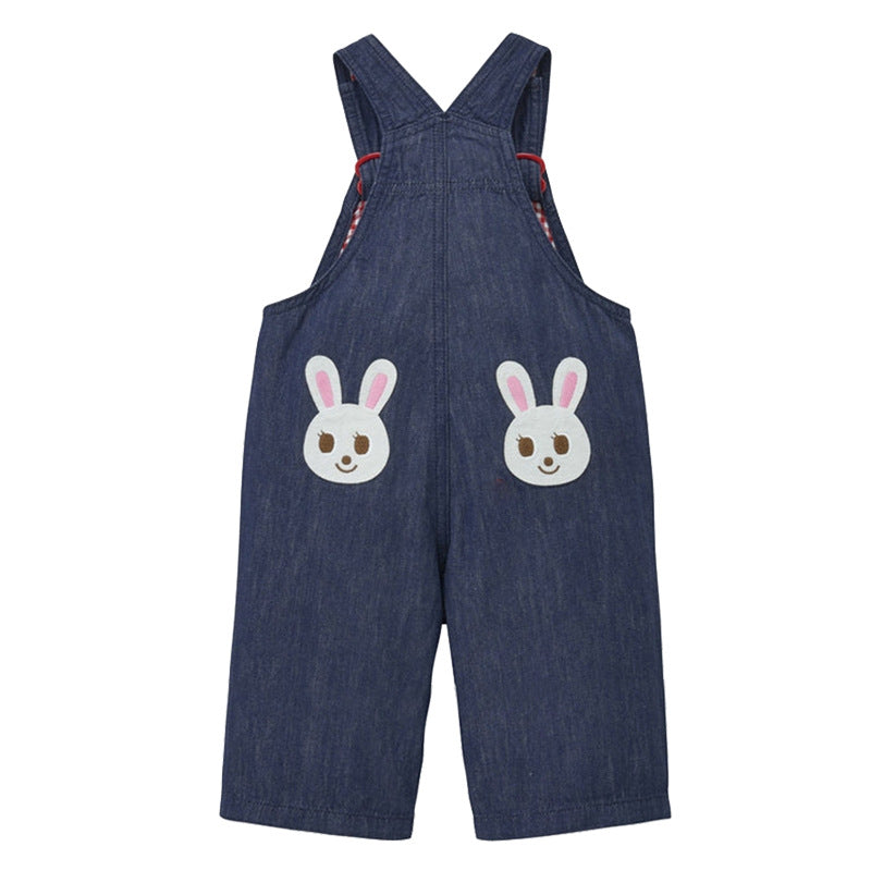 Children's Clothing Boys Cute Five Bear Rabbit Patch Denim Suspender Trousers Children's Pants