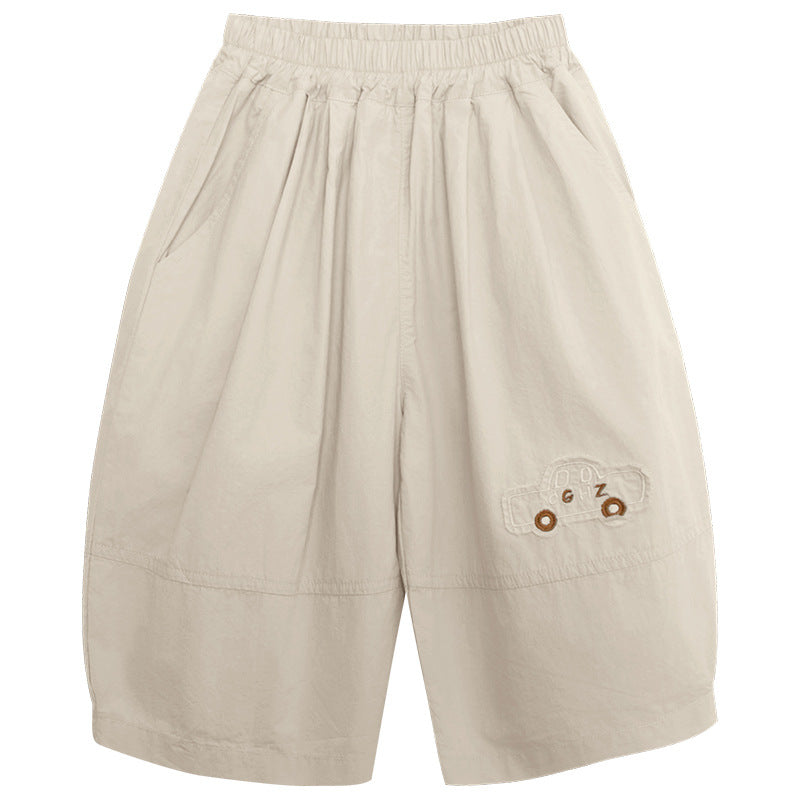 Children's Boy Summer Cotton Cropped Embroidered Middle Children's Pants