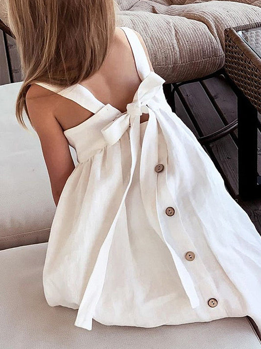 Linen Summer Suspender Sleeveless Backless Bow Western Style Halter Children's Dress