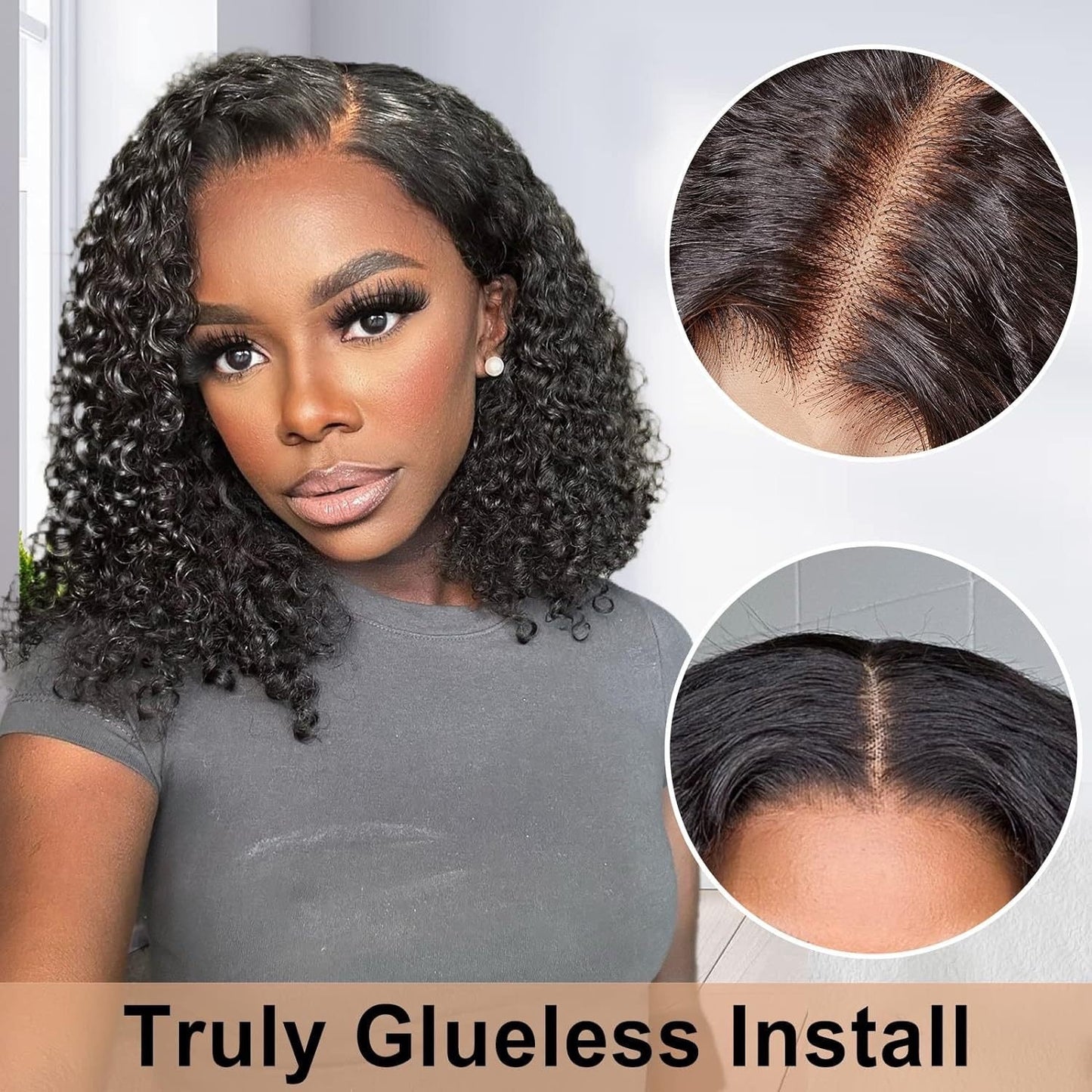 Women's Black Mid-length Small Thin Tube Volume Chemical Wig Short Curly Hair