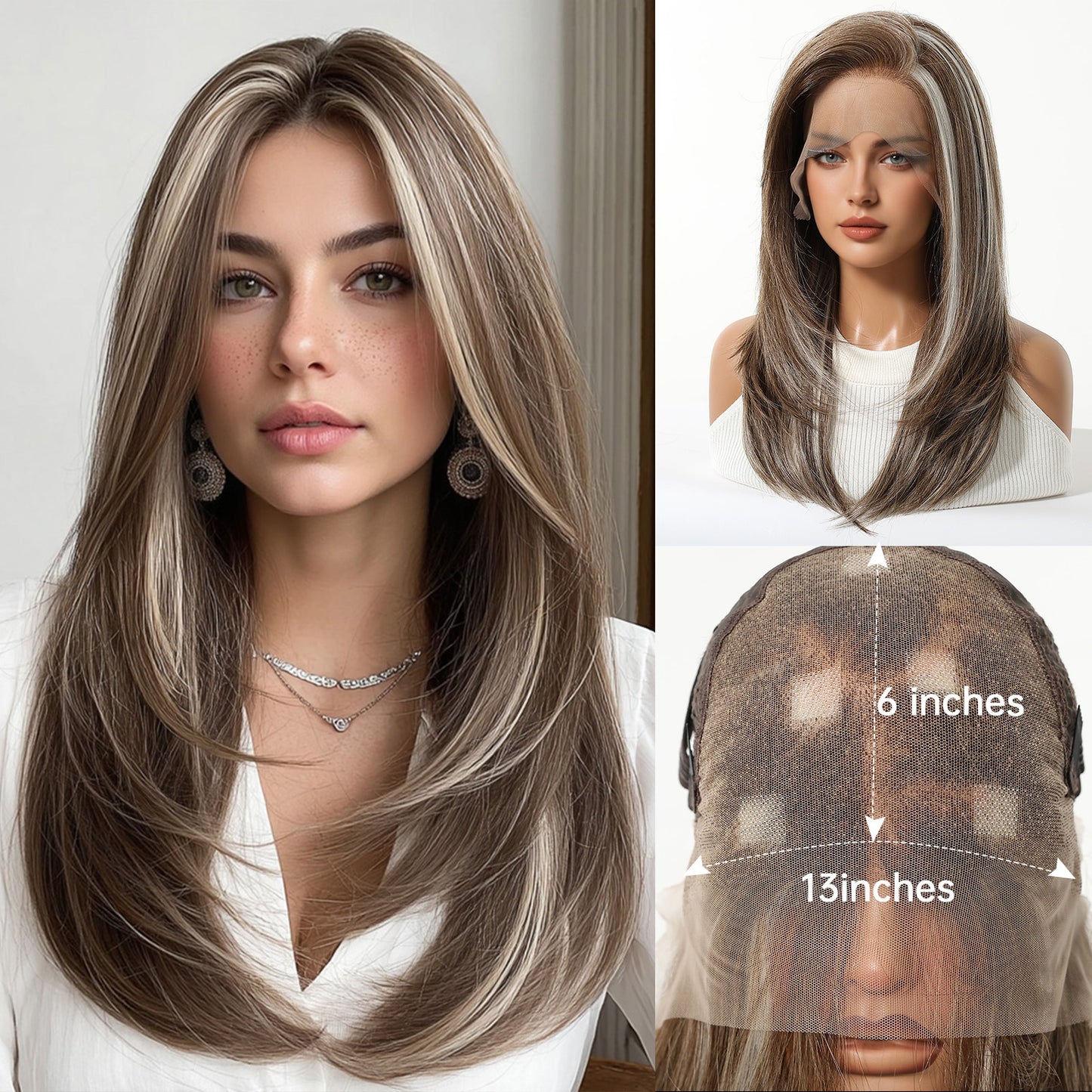 Forehead Lace Hand Crochet Highlight Hair Head Long Straight Wig