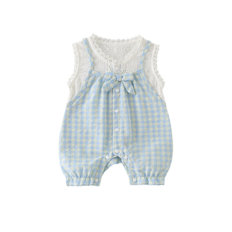 Children's Vest Summer Western Style Plaid Sling Jumpsuit, Climbing Suit