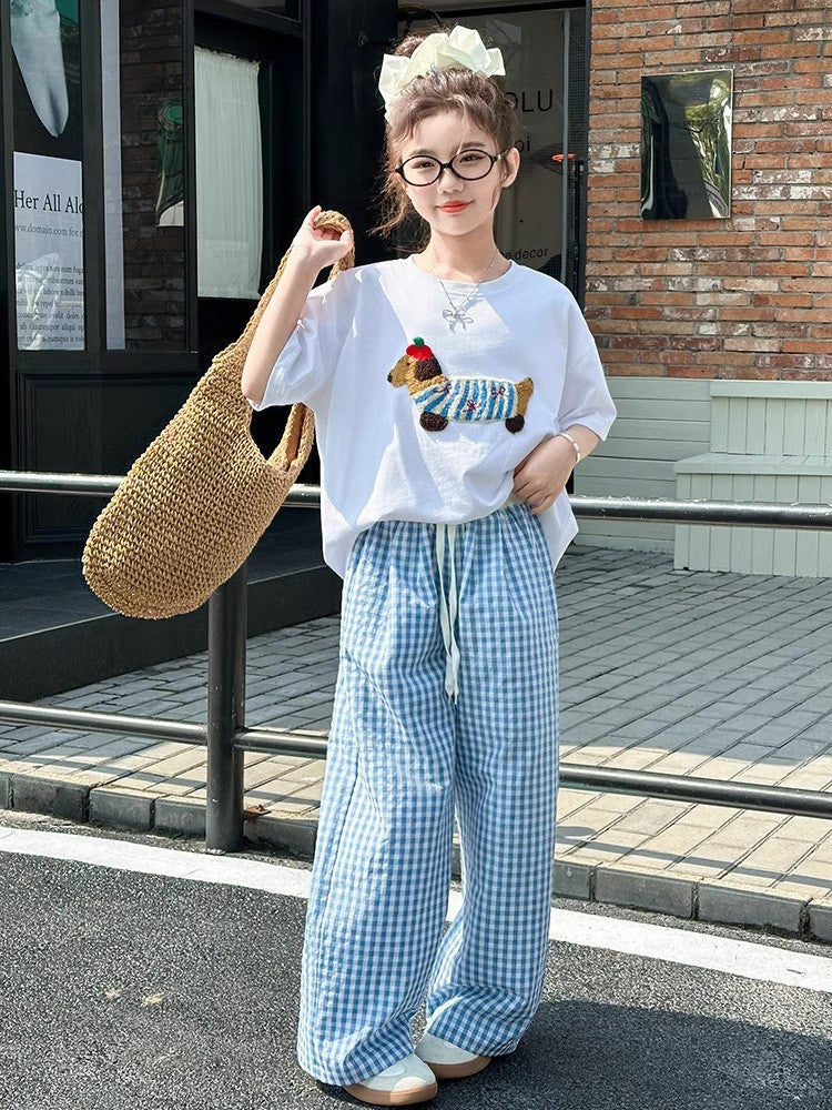 Children's Summer Short-sleeved Western Style Plaid Pants Children's Suit