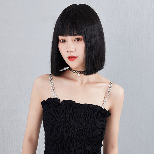 Women's Round Face Fashion Cartoon Bangs Realistic Wig Short Straight Hair