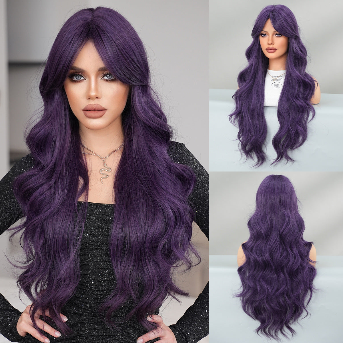 Purple Female Long Curly Hair Natural Fluffy Dark Wind Other Wig