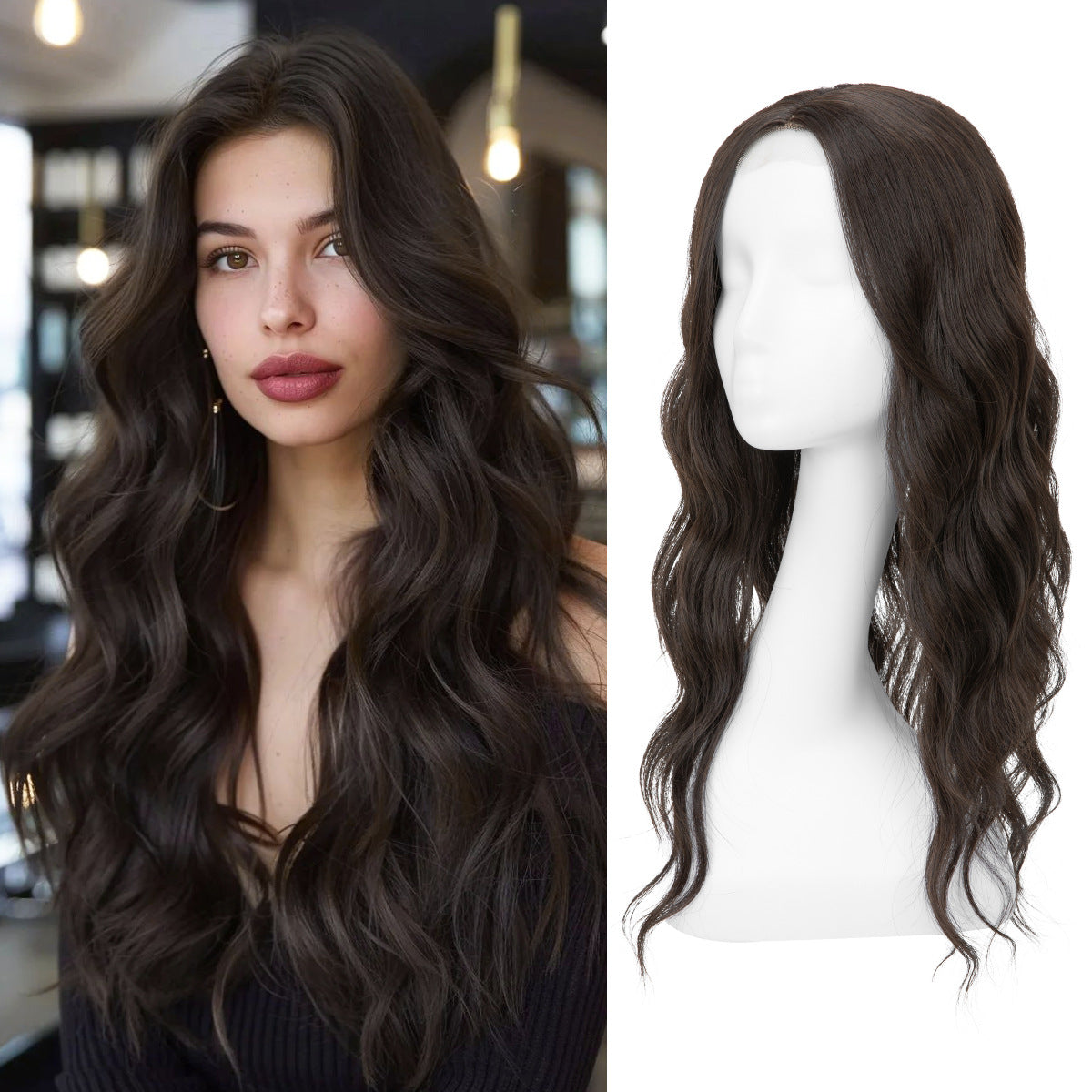 Natural Fluffy High Skull Top Hairpiece Big Wave Curly Wig
