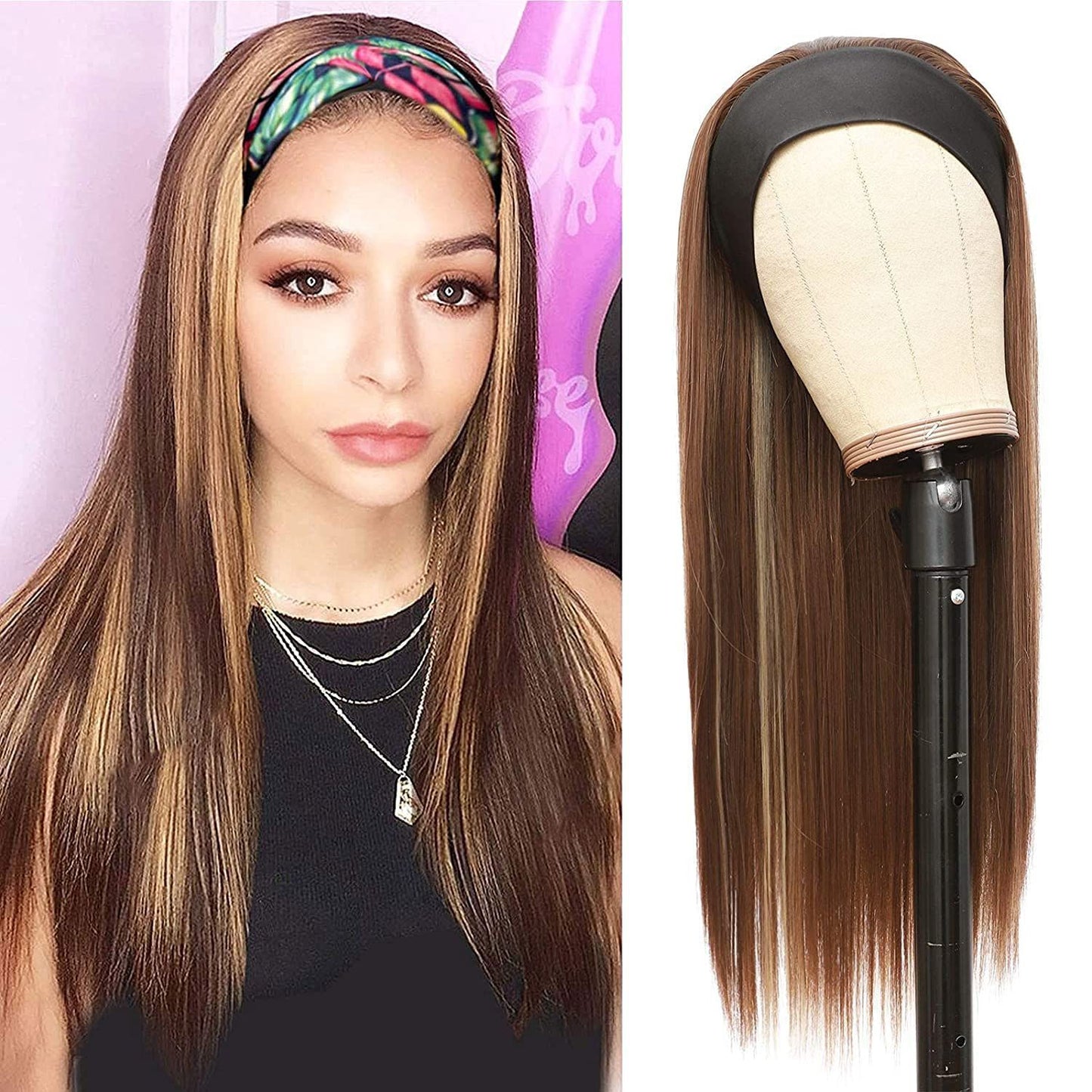 Bandana Headband Chemical Fiber Hair Head Long Straight Wig