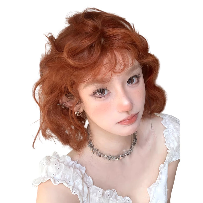 Women's Style Orange Bangs Small Curls Natural Wig Short Curly Hair