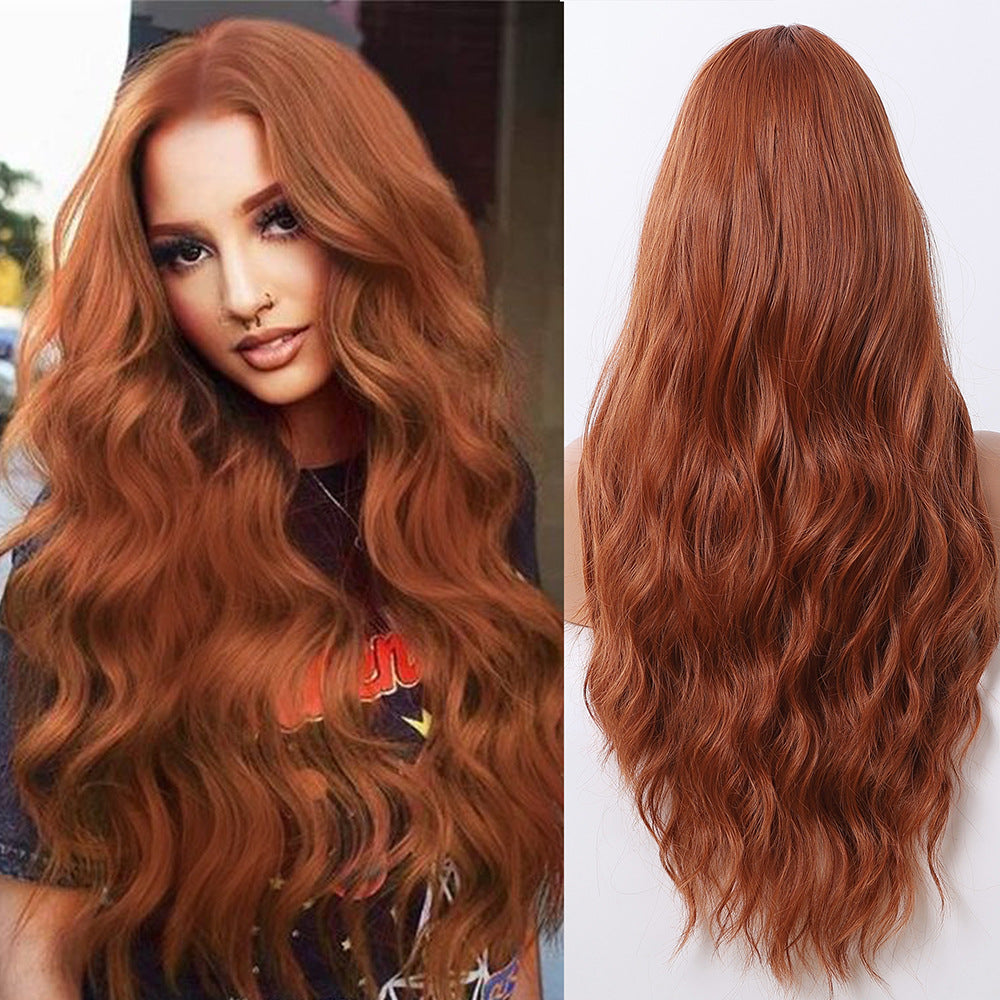 Orange Mid-length Roll Rose Net Fiber Wig Long Curls
