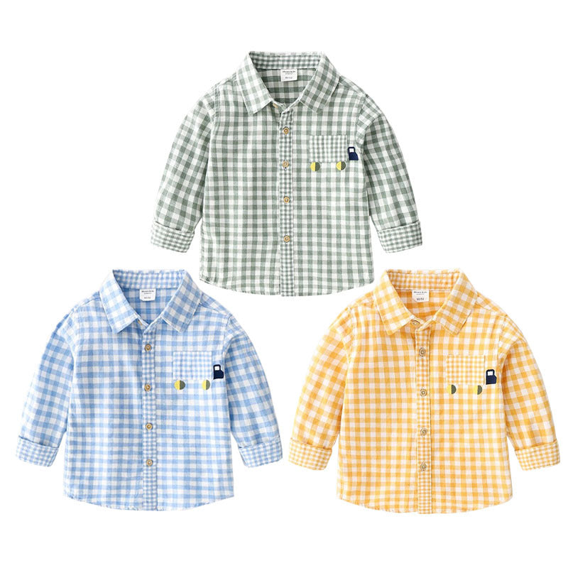 Children's Spring Boys Casual Plaid Toddler Simple Children's Shirt