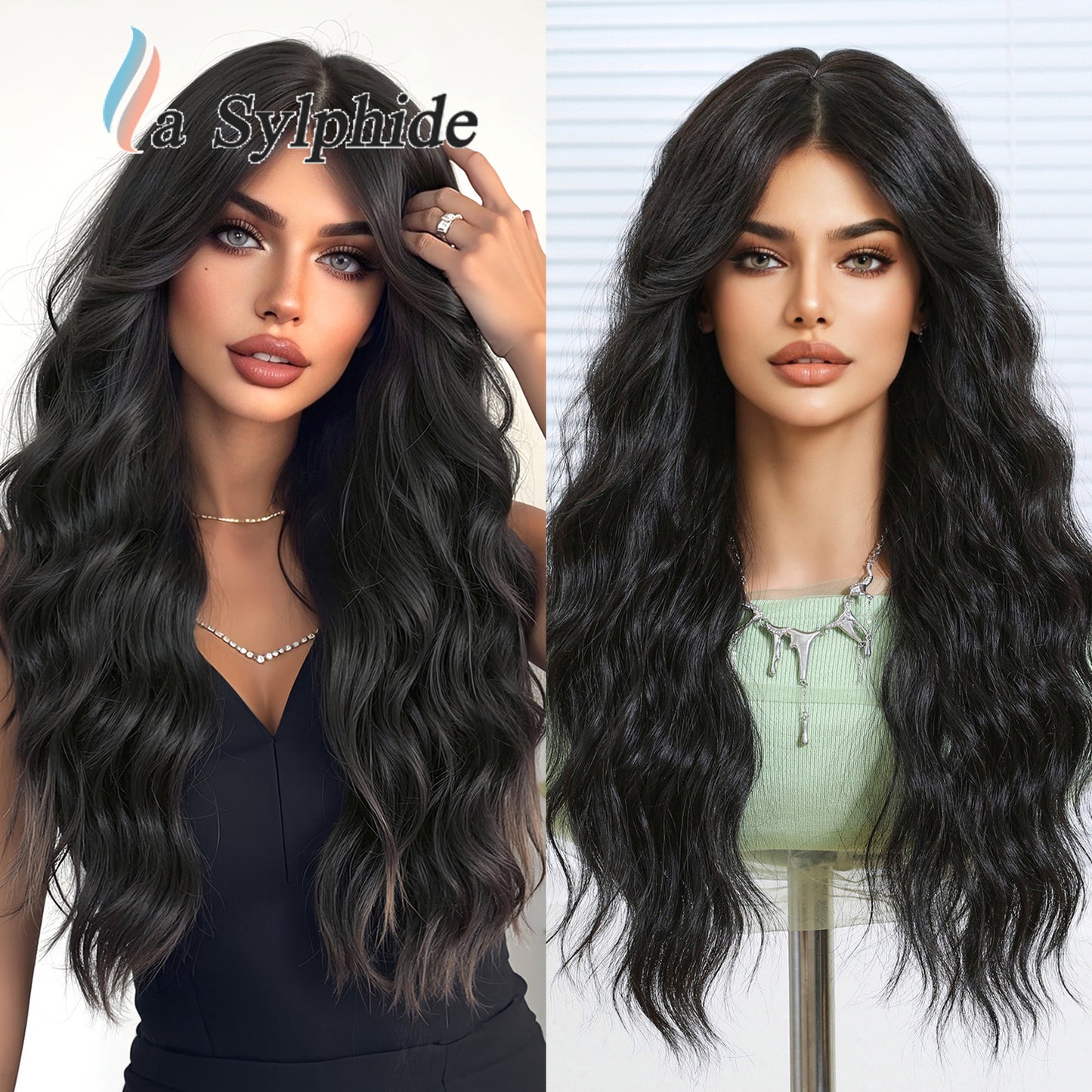 Female Word Bangs Full Top Simulation Human Hair Silk Water Wig Long Curls