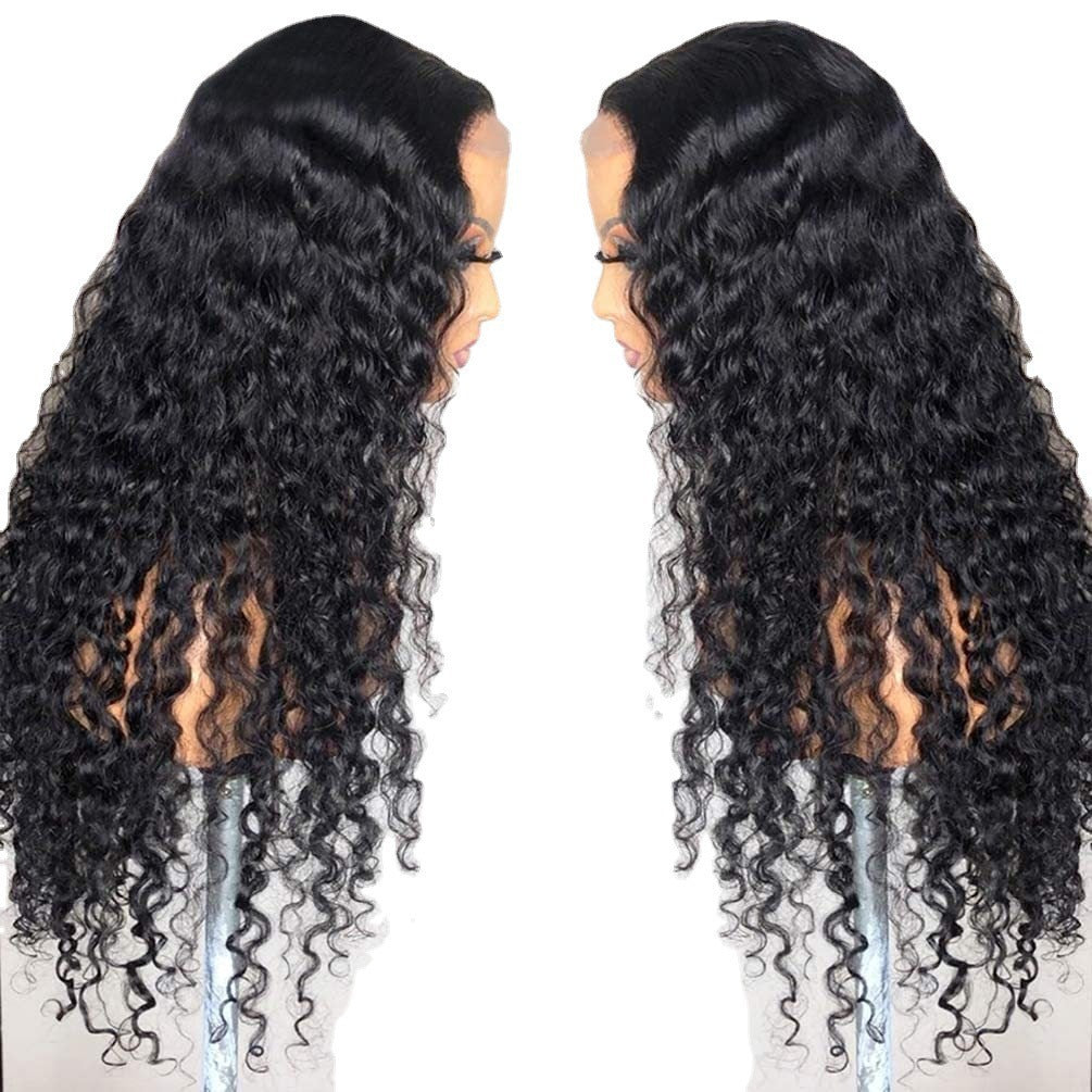 Women's Hand-woven Black Small Curly Hair Front Wig Long Curls